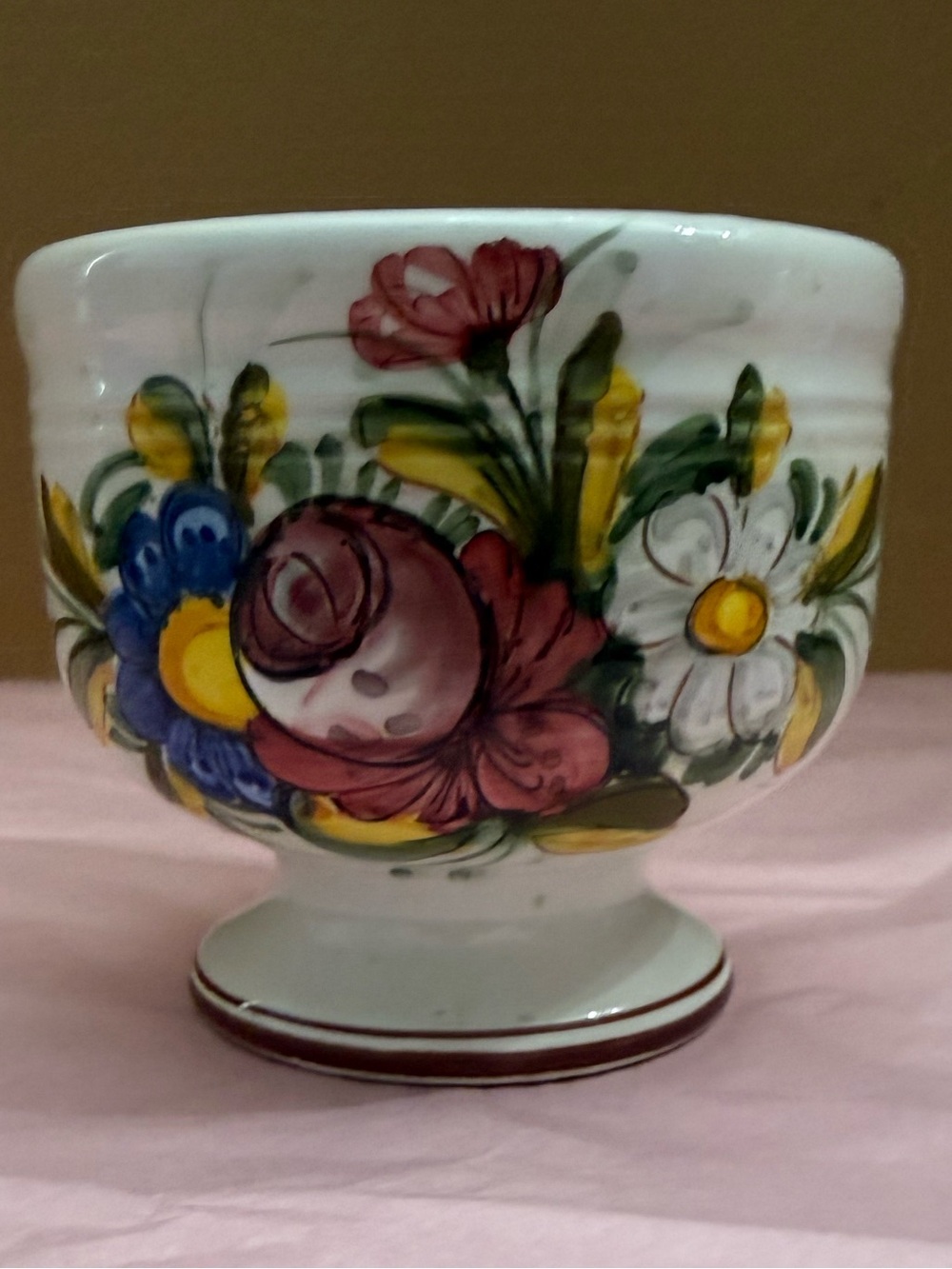 Vintage Castelli Italian Majolica Footed Bowl Hand Painted Ceramic Planter